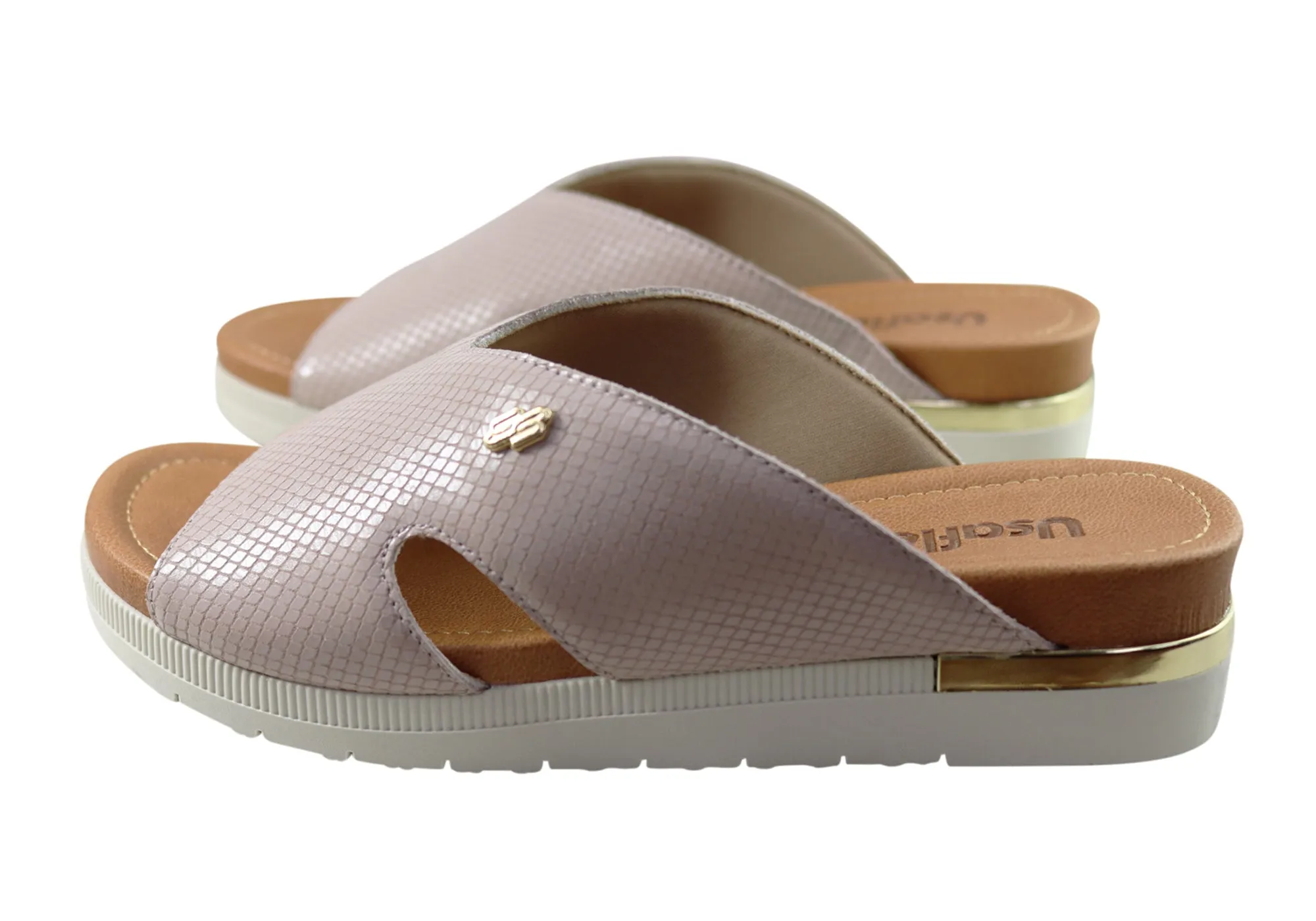 Usaflex Evoke Damen Komfort Leder Slides Sandalen Hergestellt in Brasilien Usaflex Schuhe