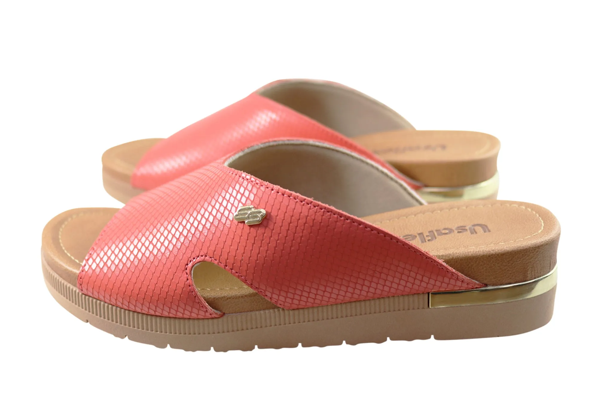 Usaflex Evoke Damen Komfort Leder Slides Sandalen Hergestellt in Brasilien Usaflex Schuhe