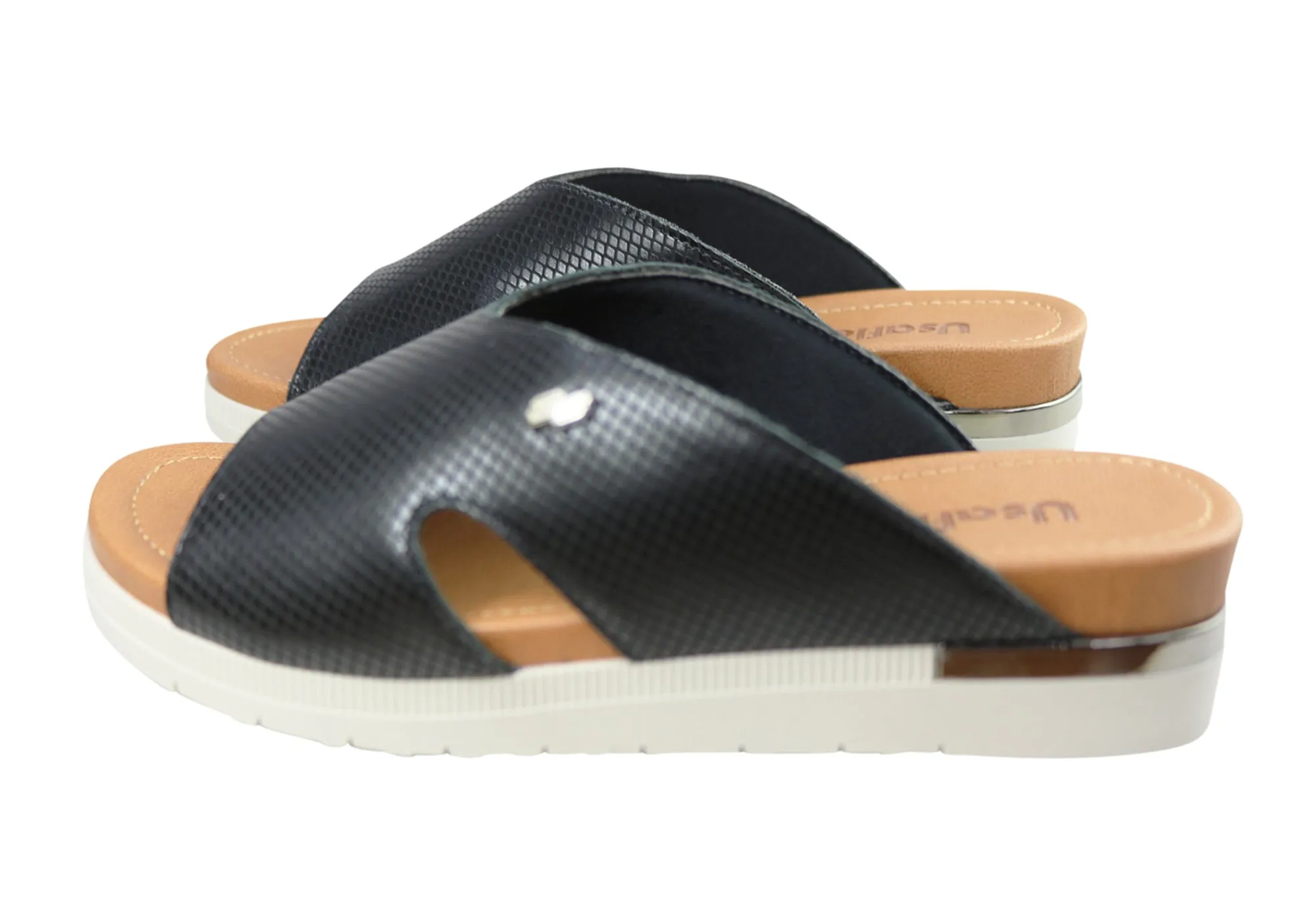 Usaflex Evoke Damen Komfort Leder Slides Sandalen Hergestellt in Brasilien Usaflex Schuhe