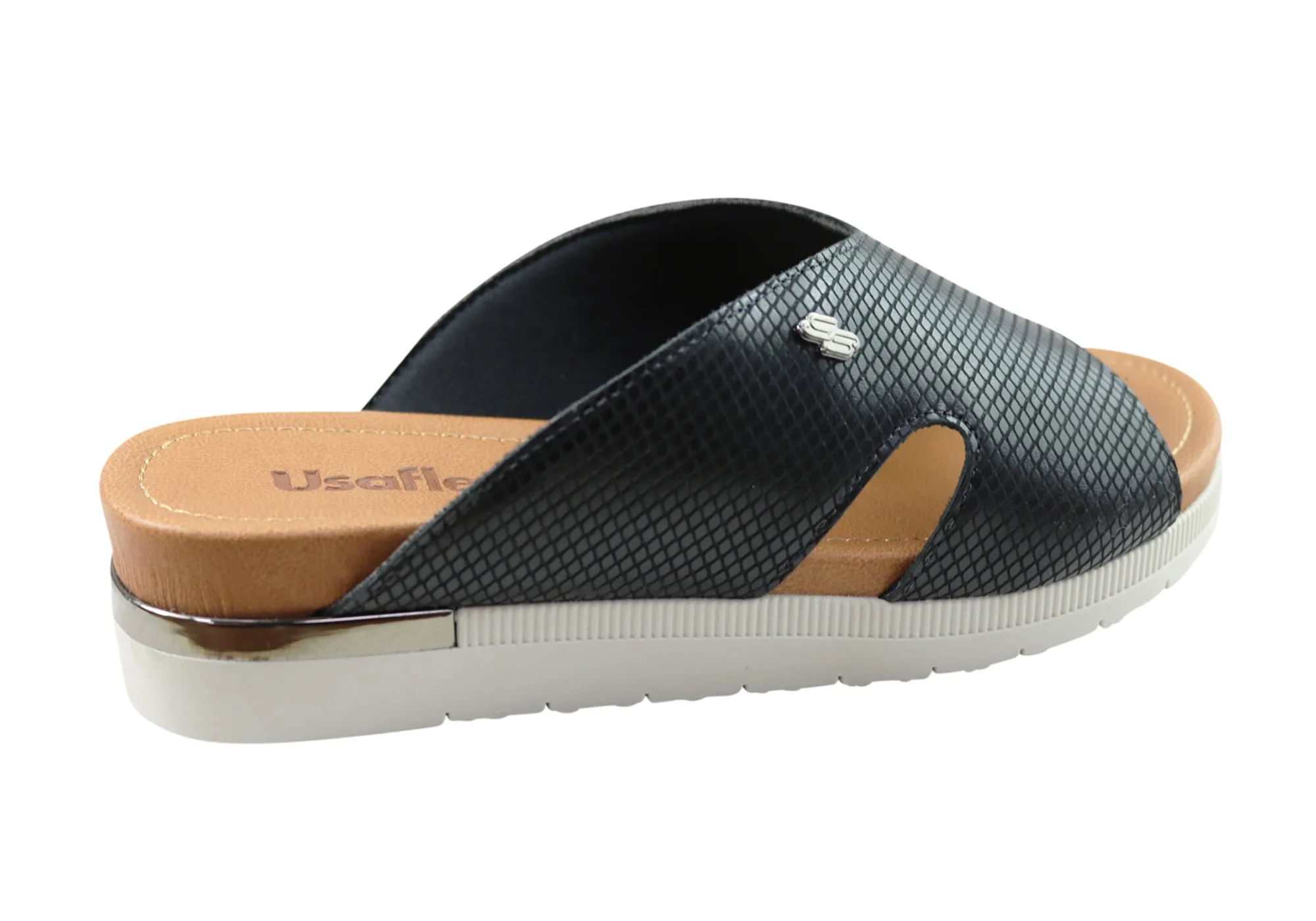 Usaflex Evoke Damen Komfort Leder Slides Sandalen Hergestellt in Brasilien Usaflex Schuhe