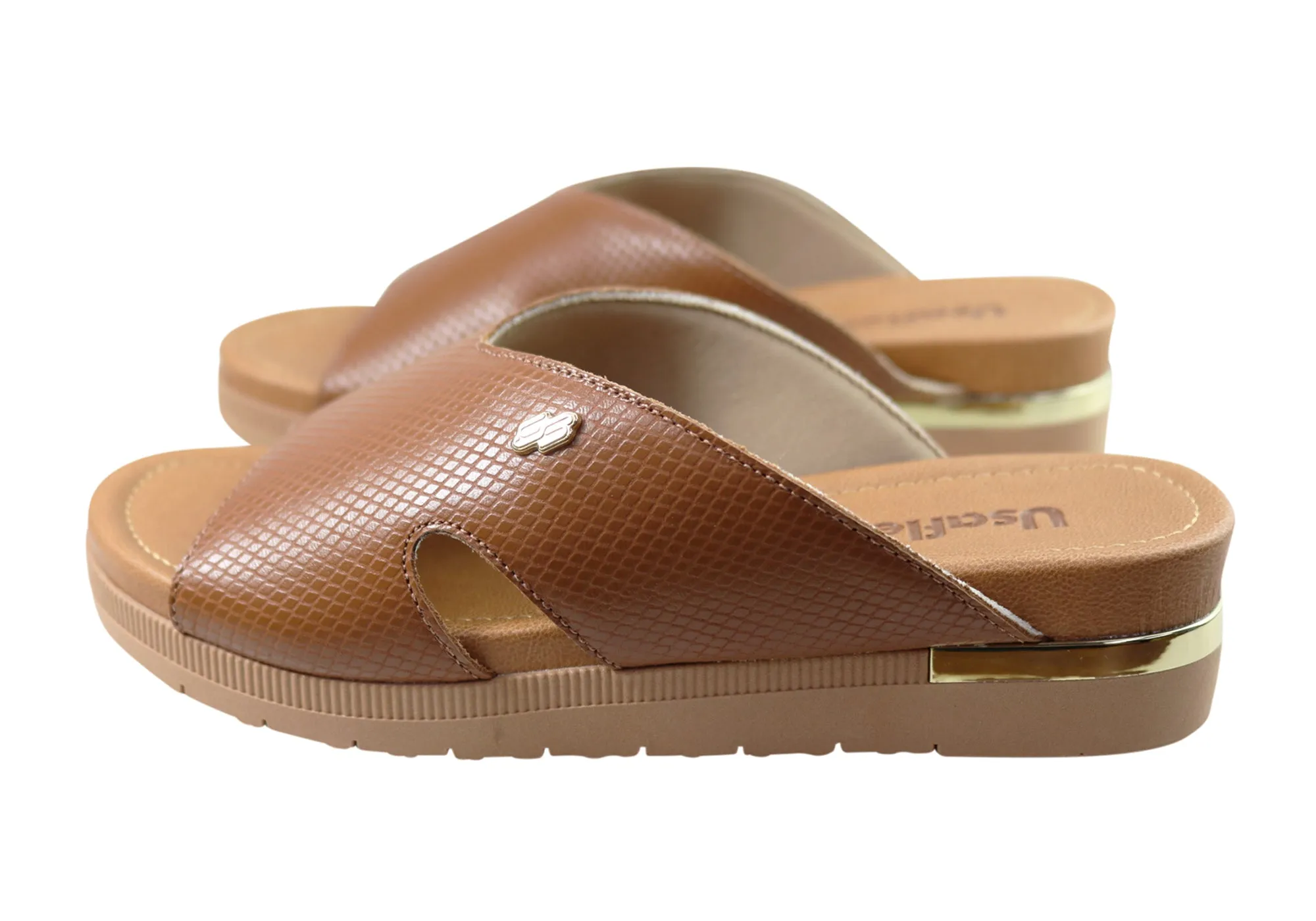 Usaflex Evoke Damen Komfort Leder Slides Sandalen Hergestellt in Brasilien Usaflex Schuhe