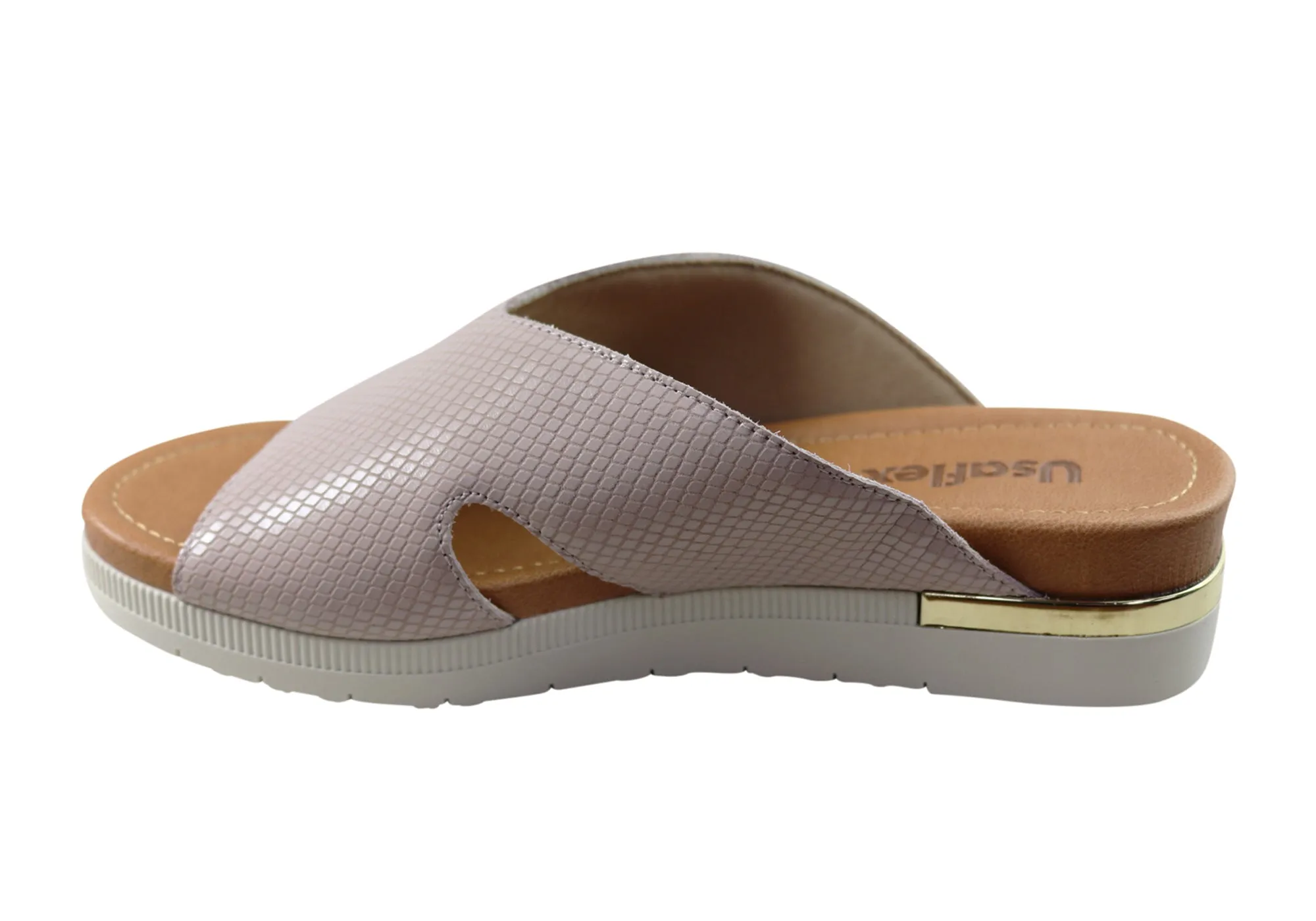 Usaflex Evoke Damen Komfort Leder Slides Sandalen Hergestellt in Brasilien Usaflex Schuhe