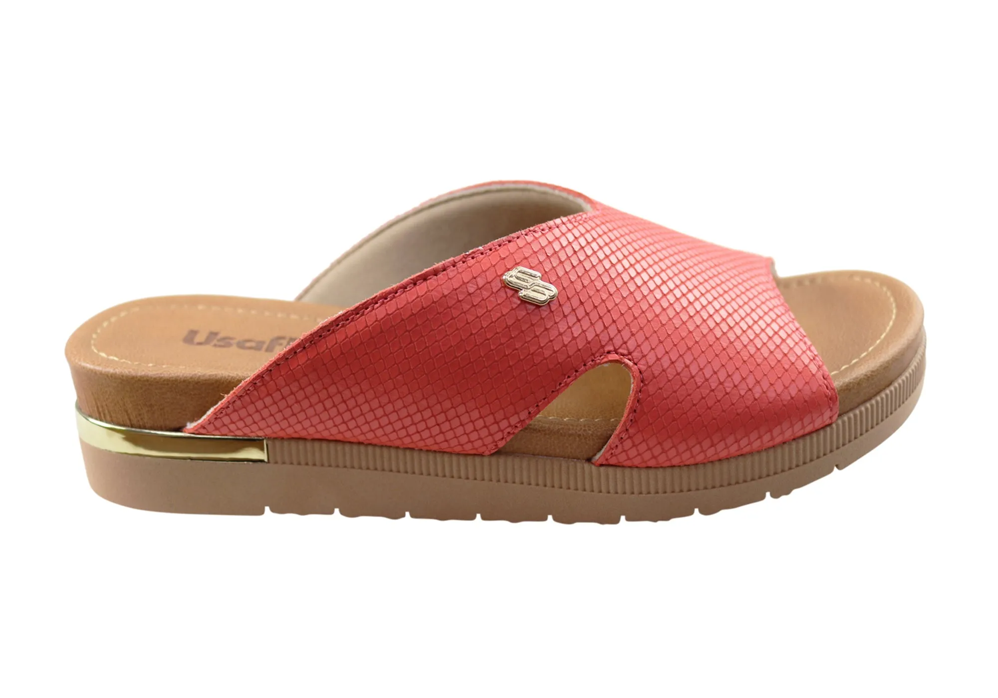 Usaflex Evoke Damen Komfort Leder Slides Sandalen Hergestellt in Brasilien Usaflex Schuhe