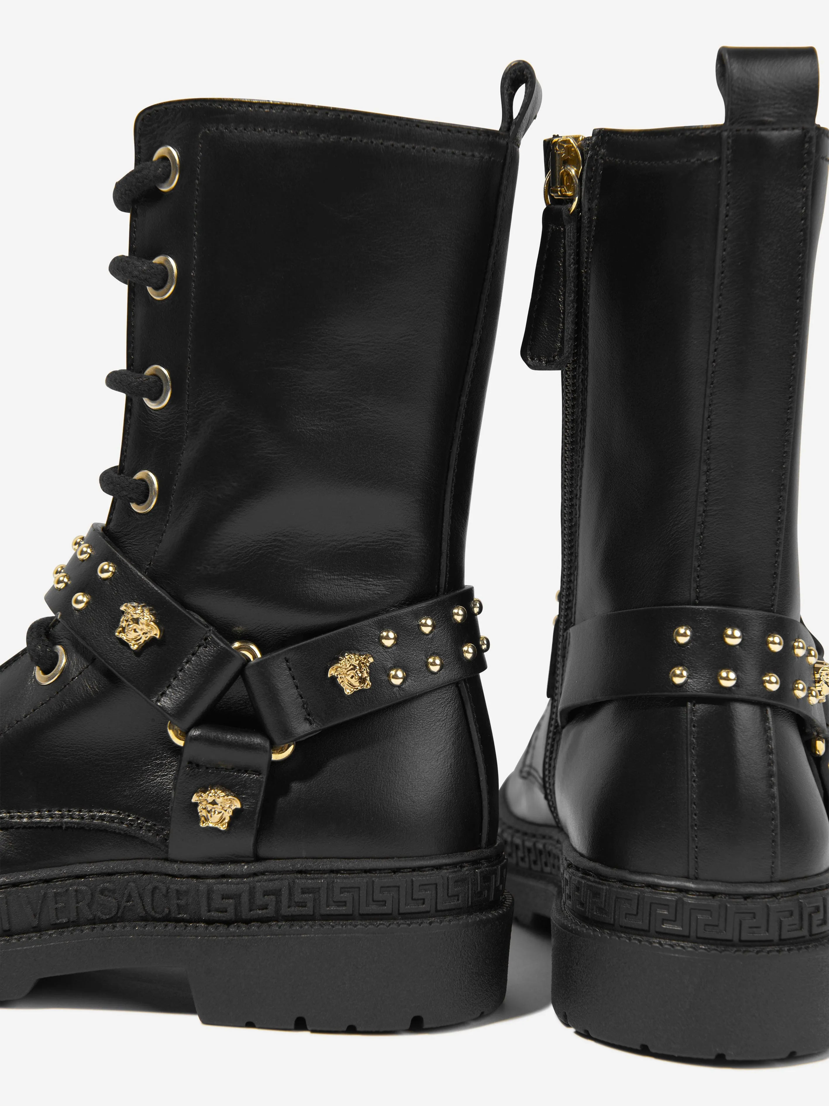 Versace Girls Leder-Bikerstiefel in Schwarz