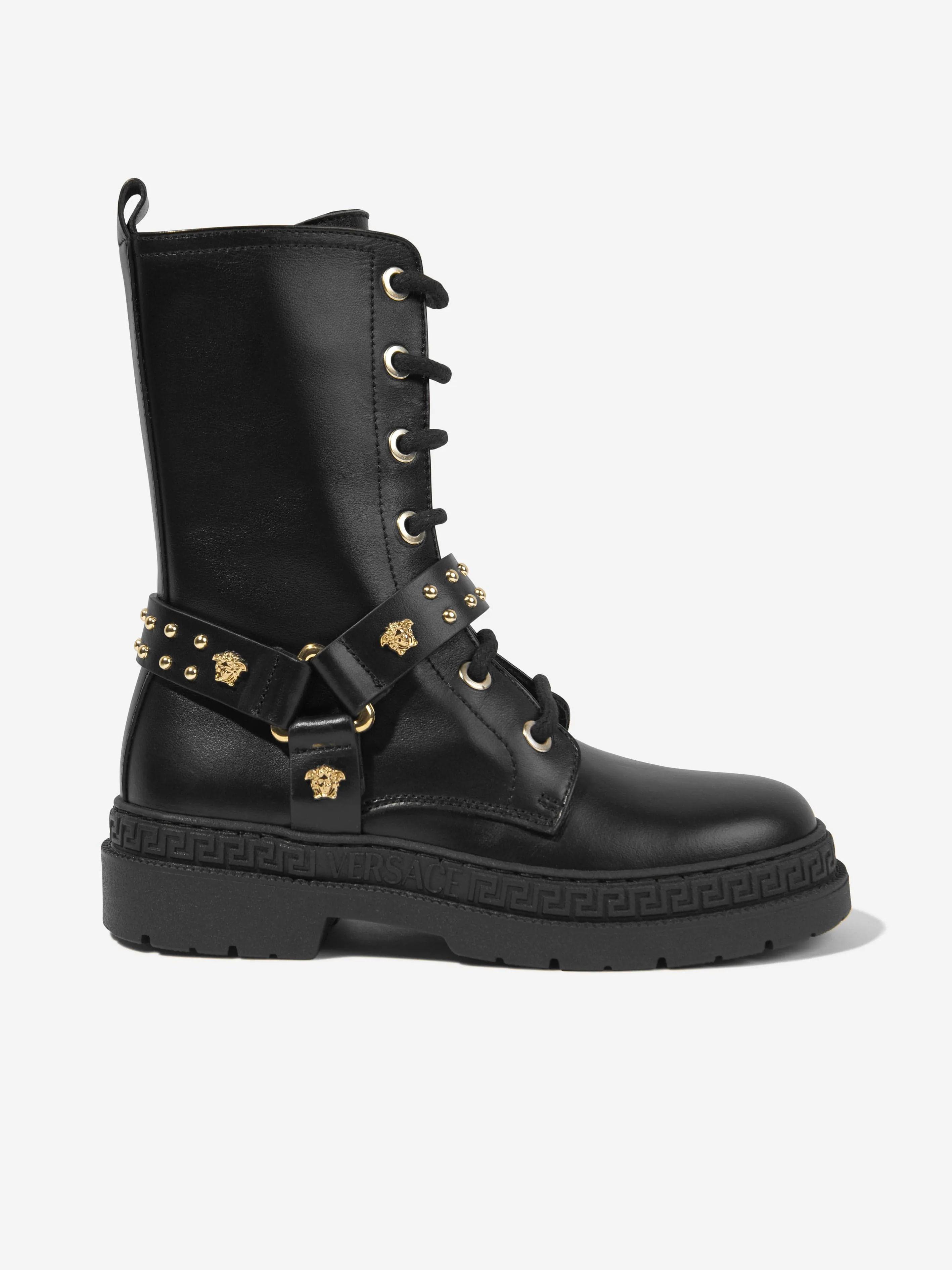 Versace Girls Leder-Bikerstiefel in Schwarz