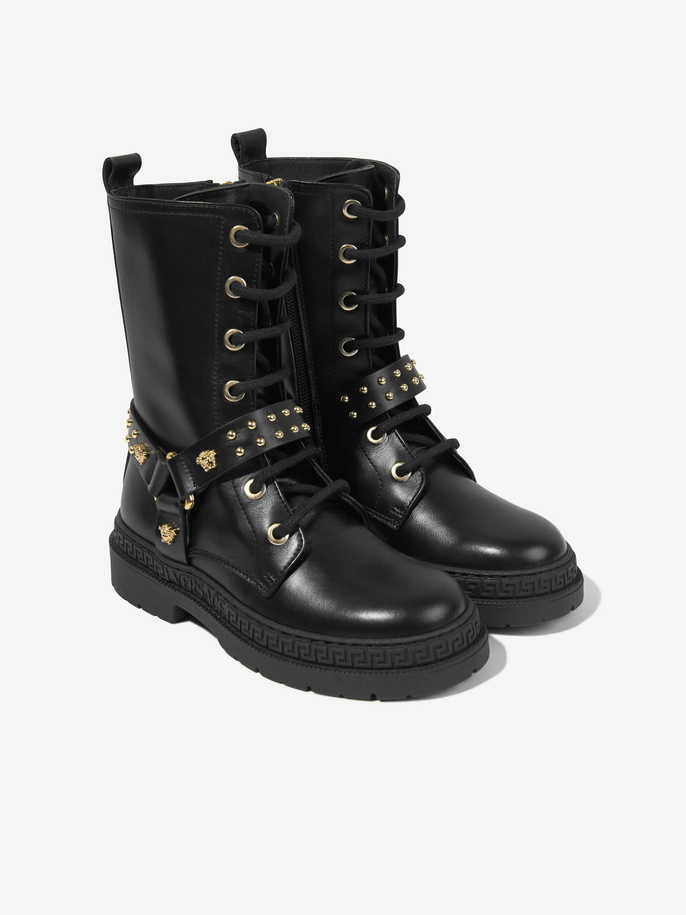 Versace Girls Leder-Bikerstiefel in Schwarz
