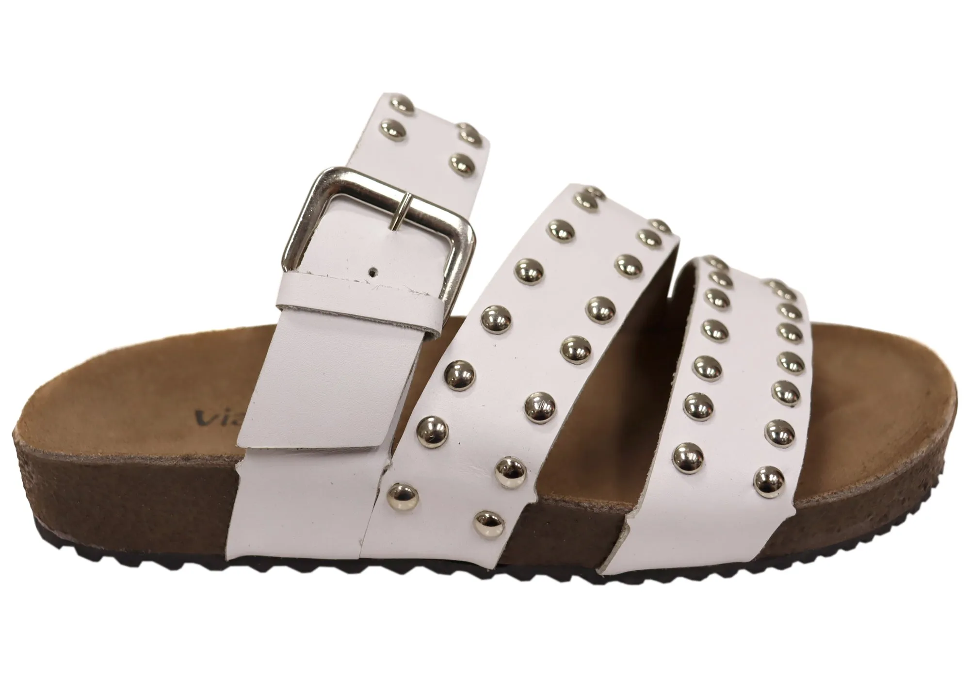 Via Paula Beth Damen Leder Bequemlichkeit Slides Sandalen Hergestellt in Brasilien Via Paula Schuhe