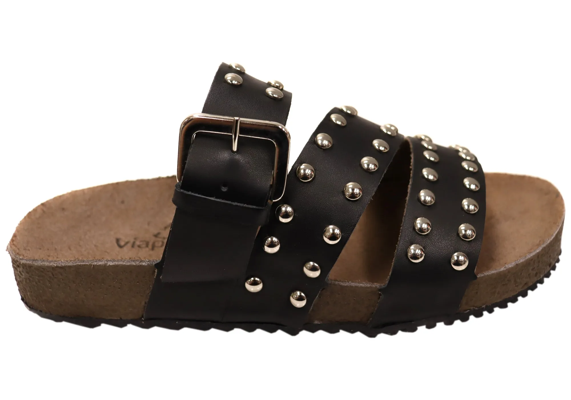 Via Paula Beth Damen Leder Bequemlichkeit Slides Sandalen Hergestellt in Brasilien Via Paula Schuhe