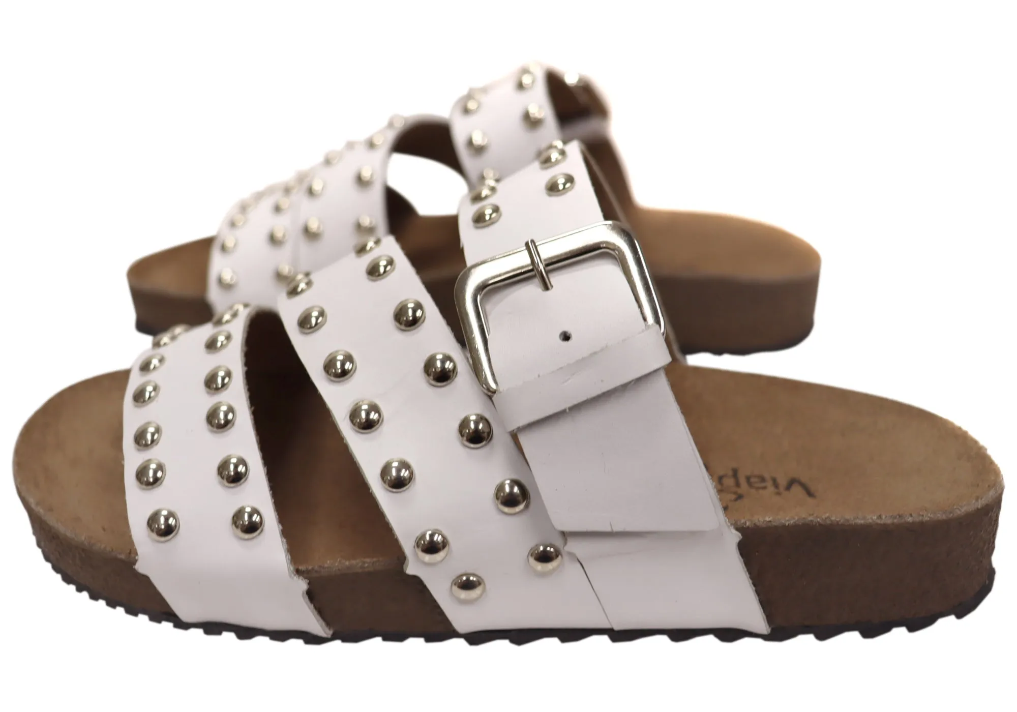 Via Paula Beth Damen Leder Bequemlichkeit Slides Sandalen Hergestellt in Brasilien Via Paula Schuhe