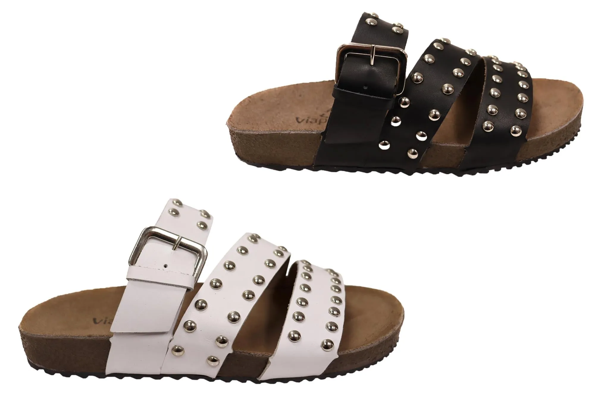 Via Paula Beth Damen Leder Bequemlichkeit Slides Sandalen Hergestellt in Brasilien Via Paula Schuhe