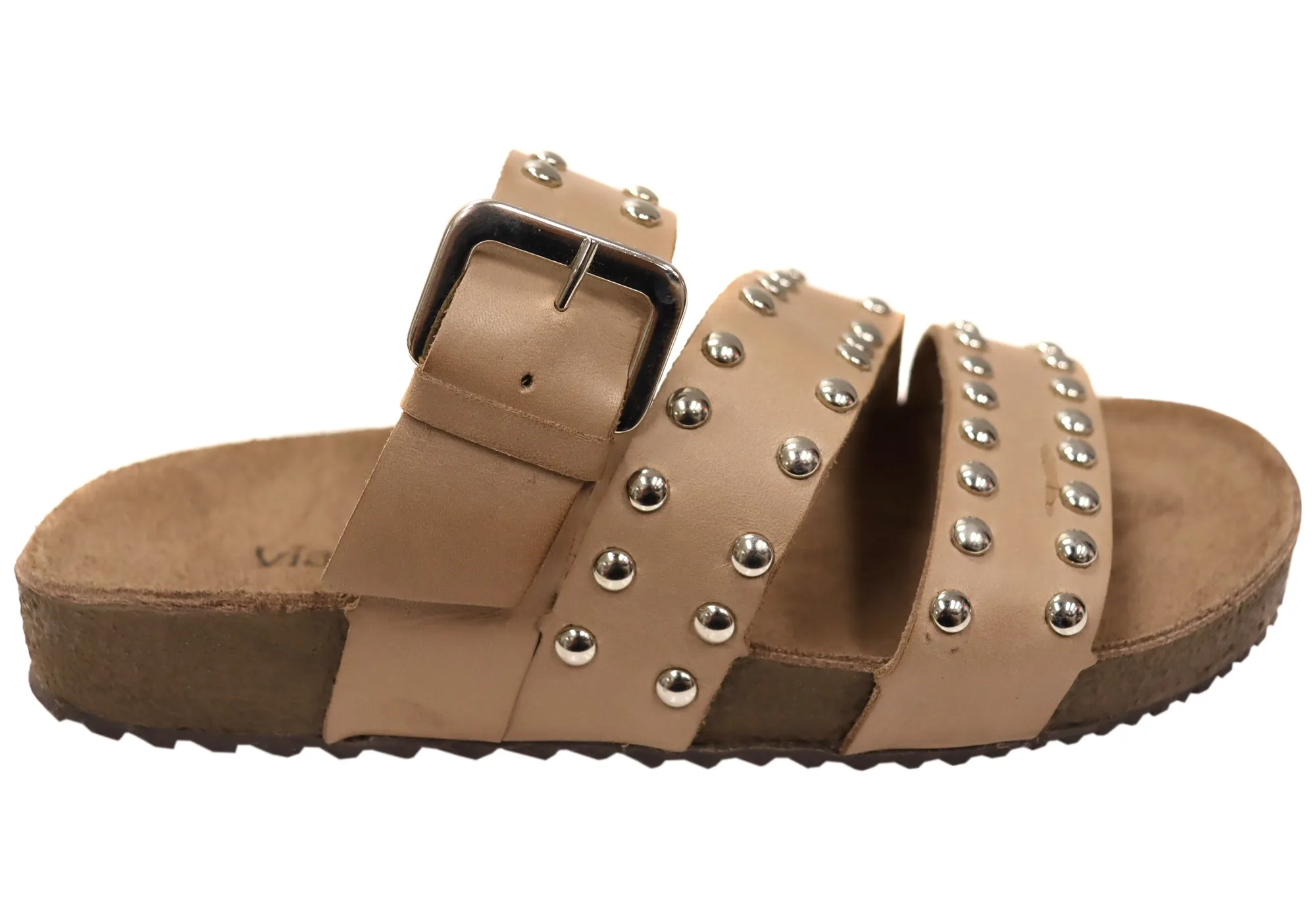 Via Paula Beth Damen Leder Bequemlichkeit Slides Sandalen Hergestellt in Brasilien Via Paula Schuhe
