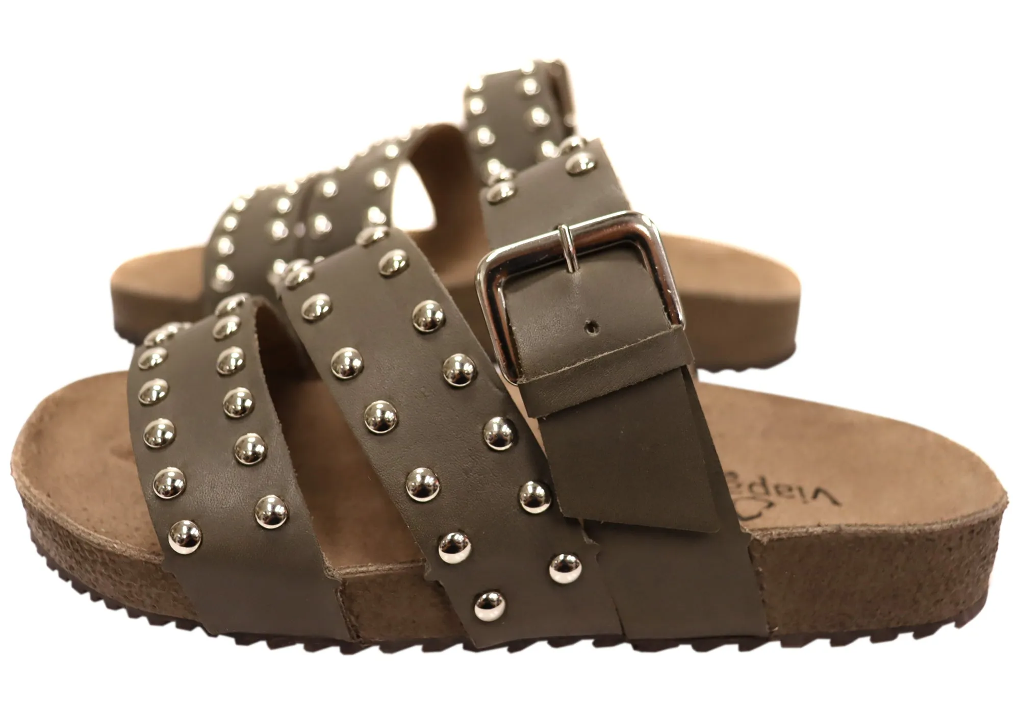 Via Paula Beth Damen Leder Bequemlichkeit Slides Sandalen Hergestellt in Brasilien Via Paula Schuhe