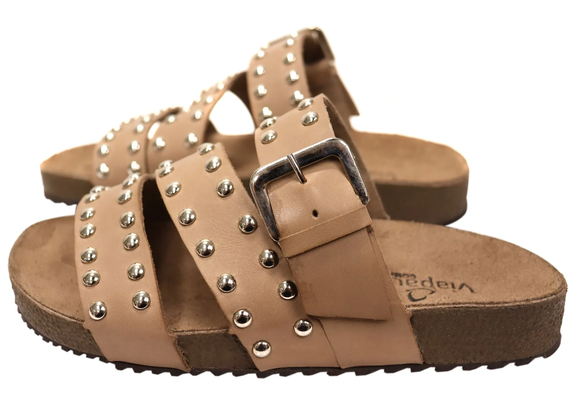 Via Paula Beth Damen Leder Bequemlichkeit Slides Sandalen Hergestellt in Brasilien Via Paula Schuhe
