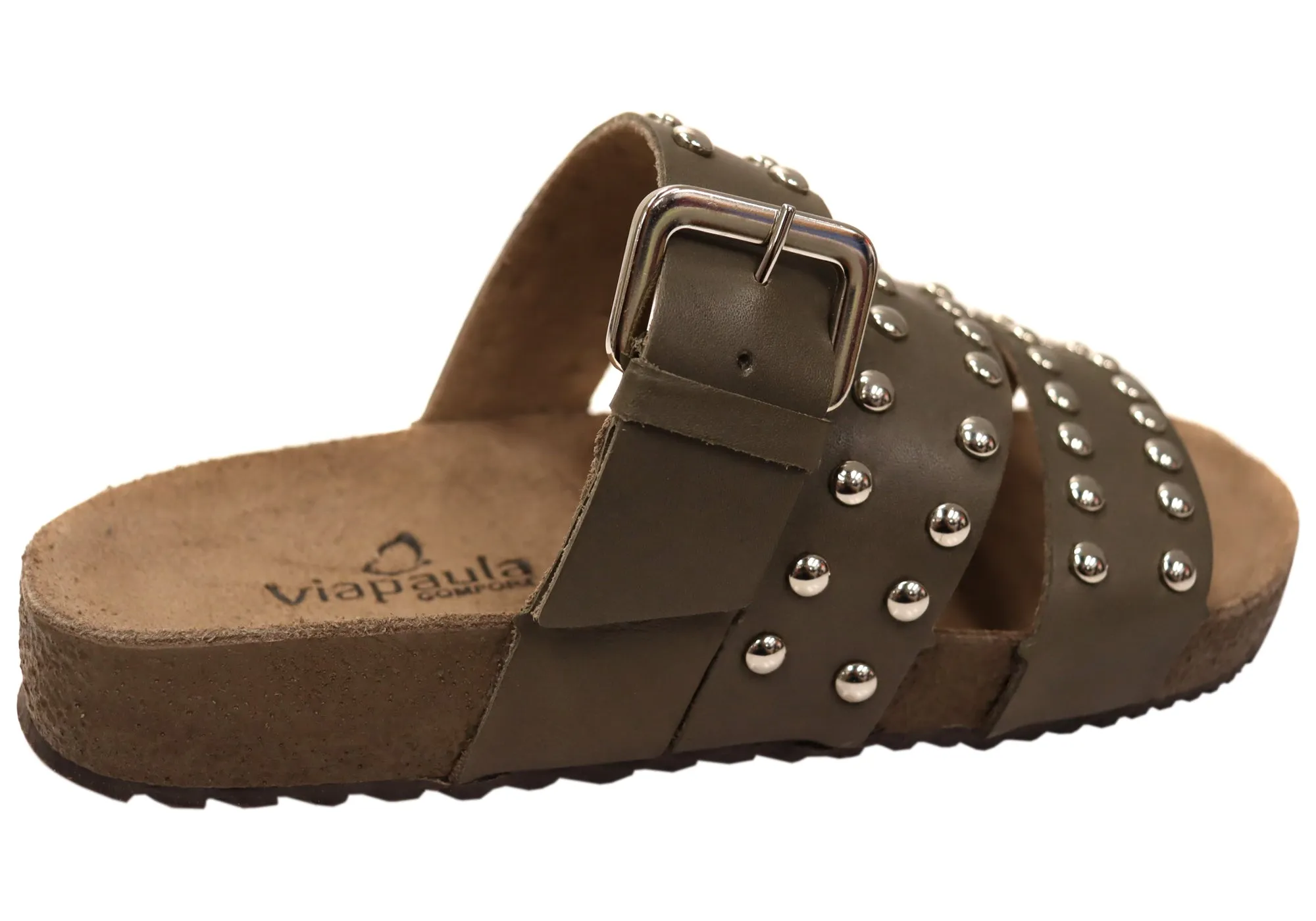 Via Paula Beth Damen Leder Bequemlichkeit Slides Sandalen Hergestellt in Brasilien Via Paula Schuhe