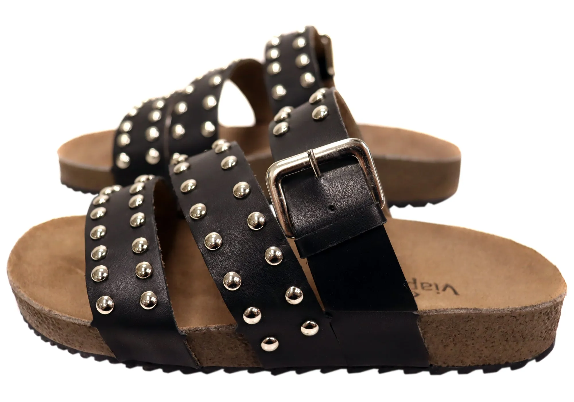 Via Paula Beth Damen Leder Bequemlichkeit Slides Sandalen Hergestellt in Brasilien Via Paula Schuhe