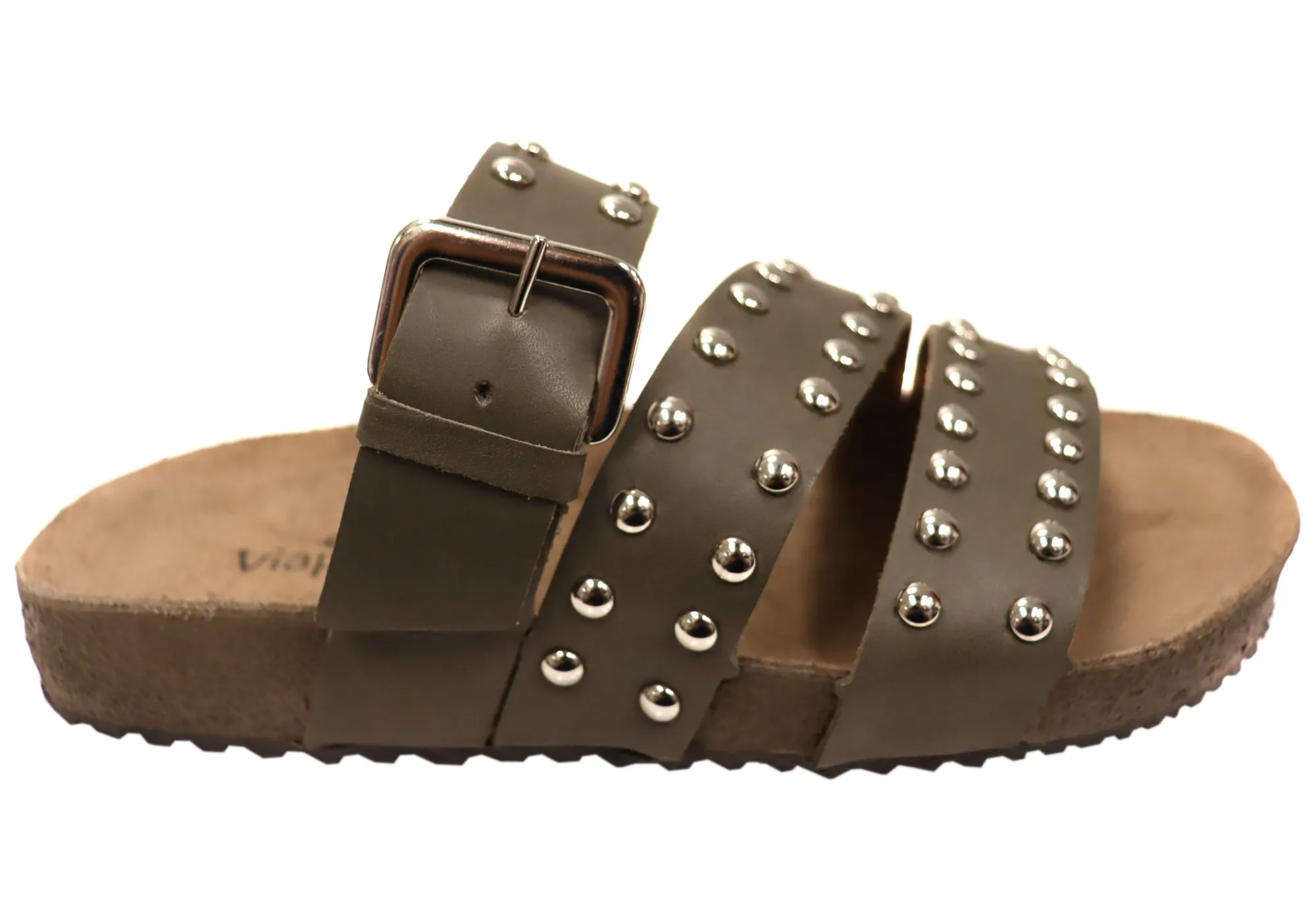 Via Paula Beth Damen Leder Bequemlichkeit Slides Sandalen Hergestellt in Brasilien Via Paula Schuhe
