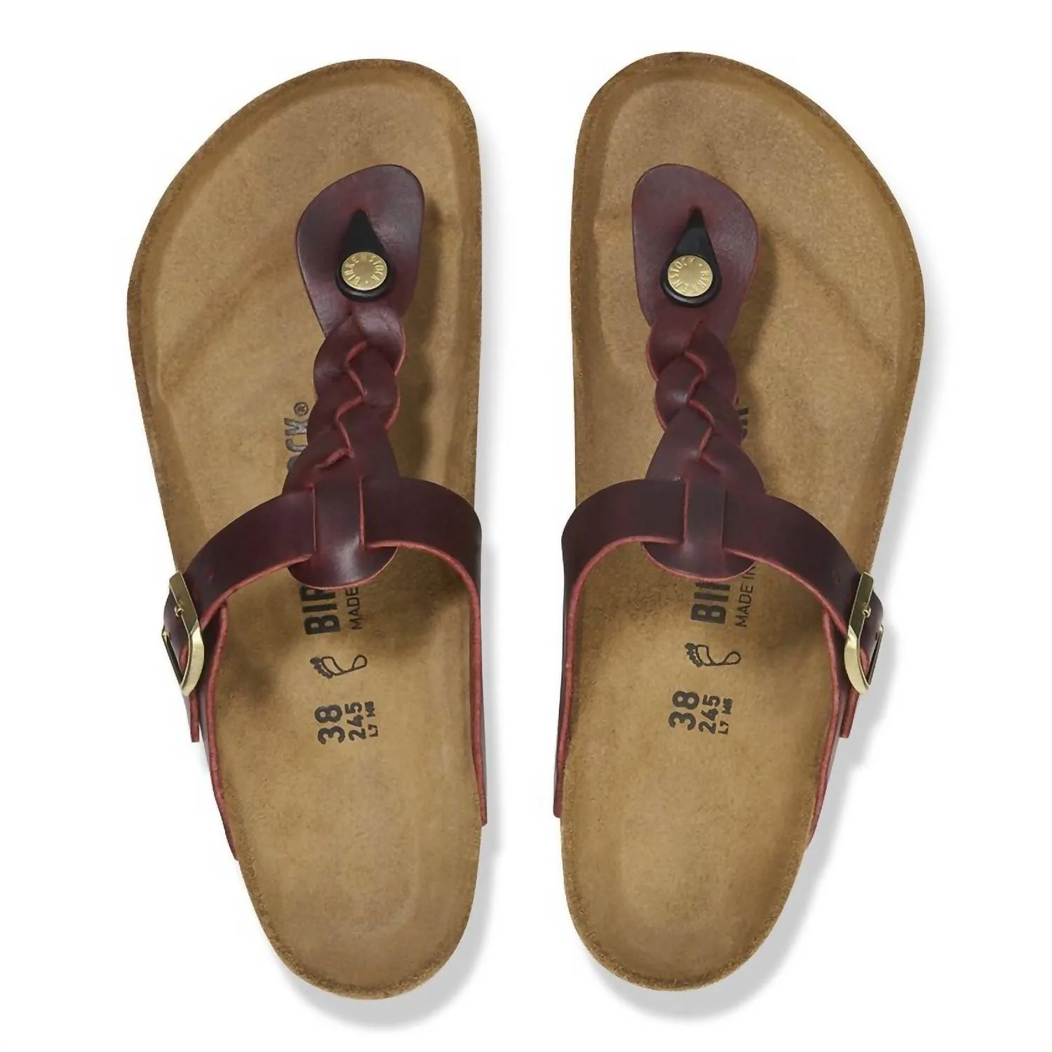 Gizeh Geflochtene Sandalen aus geöltem Leder für Damen in Zinfandel