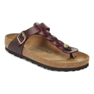 Gizeh Geflochtene Sandalen aus geöltem Leder für Damen in Zinfandel