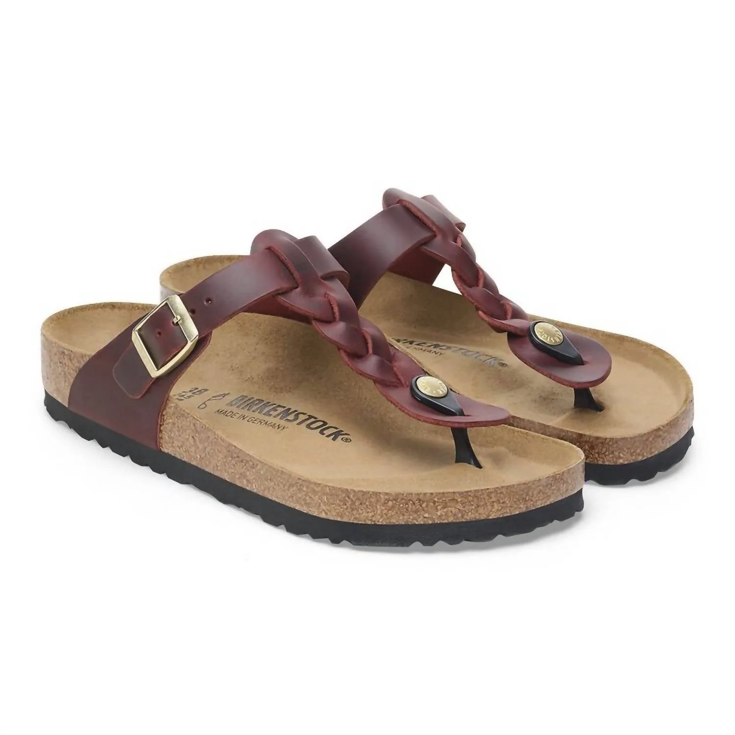 Gizeh Geflochtene Sandalen aus geöltem Leder für Damen in Zinfandel