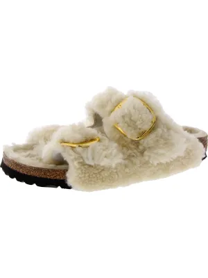 Damen Lammfell Slip-On Plateau-Sandalen